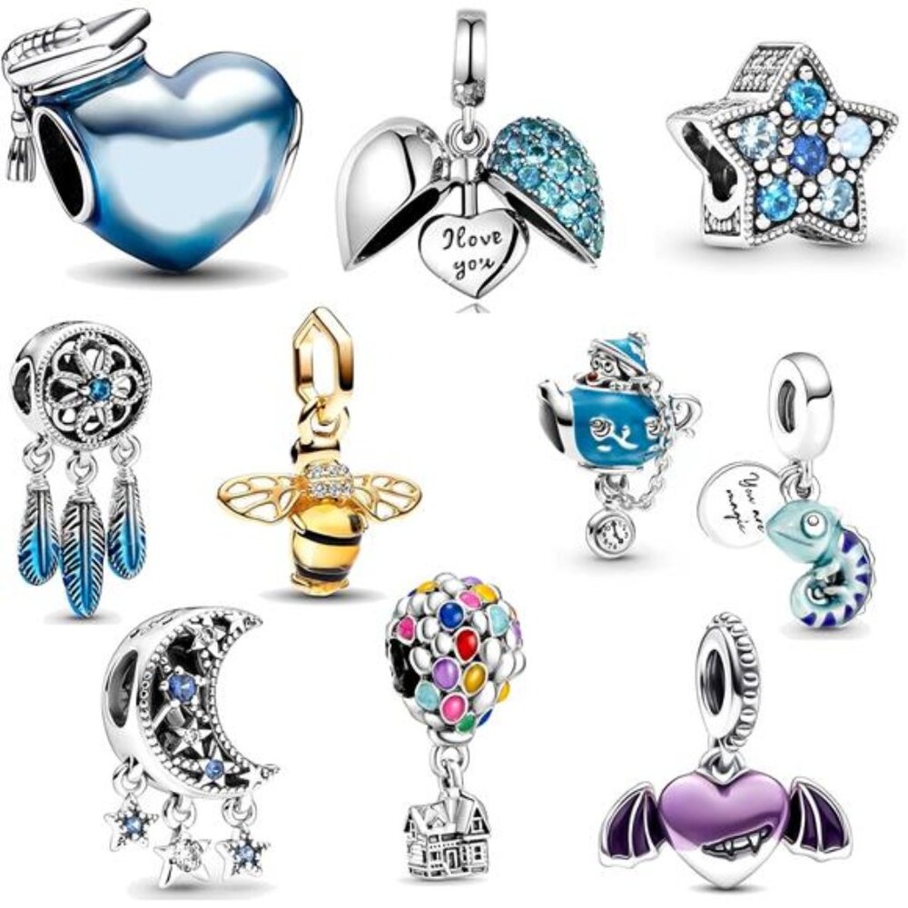 10 Pack Silver Spacer Beads Charms fit Bracelet DIY Pendant Set